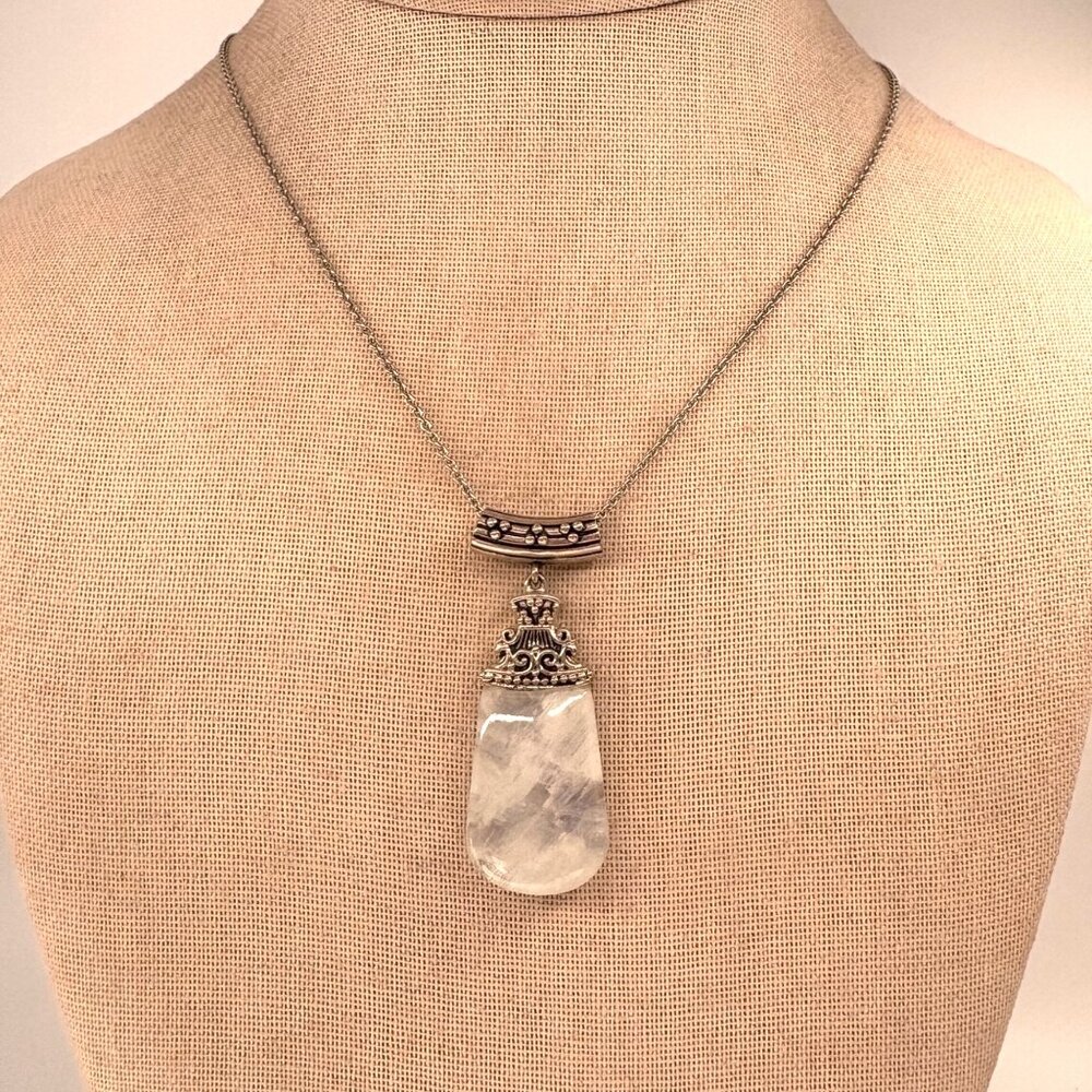 VTG Sterling Silver 925 Quartz Cable Chain Slide Pendant Necklace 24" Adjustable